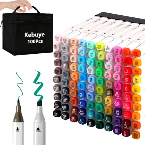 Kebuye Alkohol Marker Set, Alkohol Stifte Set 100 Farben Marker & Filzstifte Filzstifte Permanenter Marker FüR Manga, Design, Malerei, Zeichnung Twin Marker Art von Kebuye