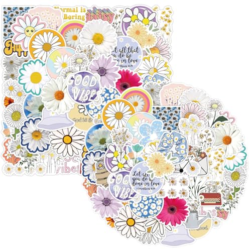 KedidO Chrysantheme Aufkleber, 100 Stück Blumen Sticker Selbstklebend, Vinyl Wasserdicht Aufkleber für Wasserflaschen Laptop Bullet Journals Fotoalbum von KedidO