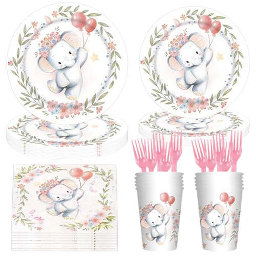 Elefant Babyparty Geschirr Set, Partygeschirr Babyparty Junge Set, Partygeschirr Set für Babyparty Geburtstagsdeko Junge Partys 16 Gäste von KedidO