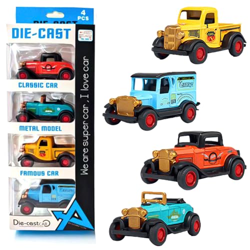 KedidO Oldtimer Ornamen, Oldtimer Modelle 1:64 Waagen 4pcs Miniatur Oldtimer Kunsthand werksbüro, Vintage Eisen Klassic Auto Modell Home Desktop Decor Geschenk von KedidO