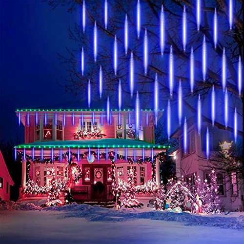 Kedoxi Eiszapfen Lichterkette Außen, Weihnachtsbeleuchtung Außen, Meteor Regen Lichter 7.6m, Schneefall Lichterkette 10 Tubes, Meteorschauer Regen Lichter LED Band für Weihnachtsdekoration, Party Blau von Kedoxi