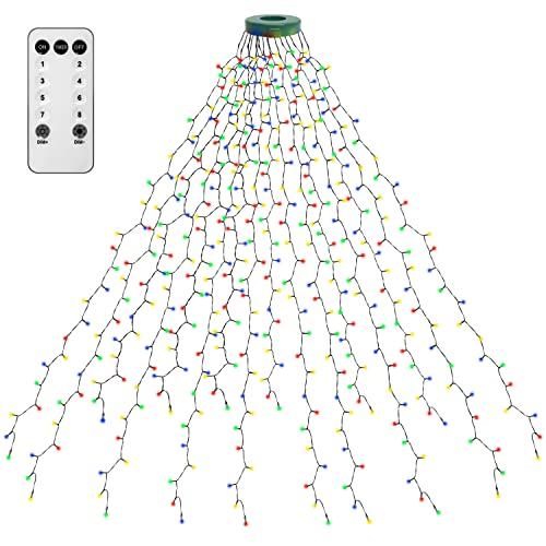 Kedoxi Weihnachtsbaum Lichterkette mit Ring Bunt 400er LED Christbaumbeleuchtung mit 16 Stränge 2m Tannenbaum Lichterketten Weihnachtsbeleuchtung Lichternetz für 110cm-240cm Baum von Kedoxi