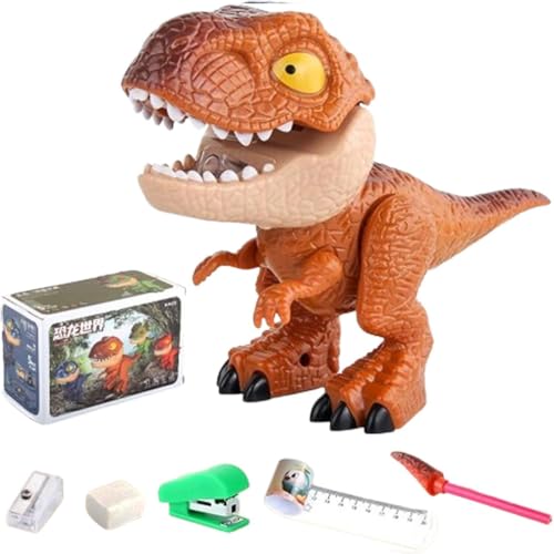 Dinosaurier-Briefpapier-Set,5 in 1 Dinosaurier Briefpapier Set,Dinosaur Animal Model, Dinosaurier Anspitzer, Dinosaurier Tier Modell Schreibwaren Set, Dinosaurier Bleistiftspitzer Pencil (Braun) von Keeplus