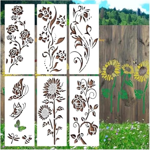 Garden Fence Large Flower Stencils, Sonnenblumen-Schablonen, große Blumenschablonen zum Malen auf Holz, Leinwand, wiederverwendbare Sonnenblumen-Wandschablonen für Zaun, Gartendekoration (B) von Keeplus