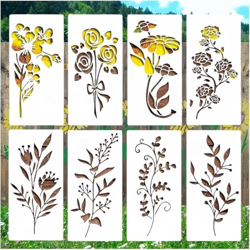 Garden Fence Large Flower Stencils, Sonnenblumen-Schablonen, große Blumenschablonen zum Malen auf Holz, Leinwand, wiederverwendbare Sonnenblumen-Wandschablonen für Zaun, Gartendekoration (C) von Keeplus