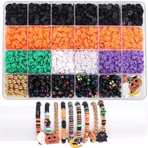 Halloween Themed Beads Bracelet, Perlen für Armbänder, DIY Perlen zum Auffädeln, Halloween Thema Perlen Armband, Armbänder Selber Machen Mit Glasperlen, Perlen Set, Perlen zum Auffädeln Set für Kinder von Keeplus