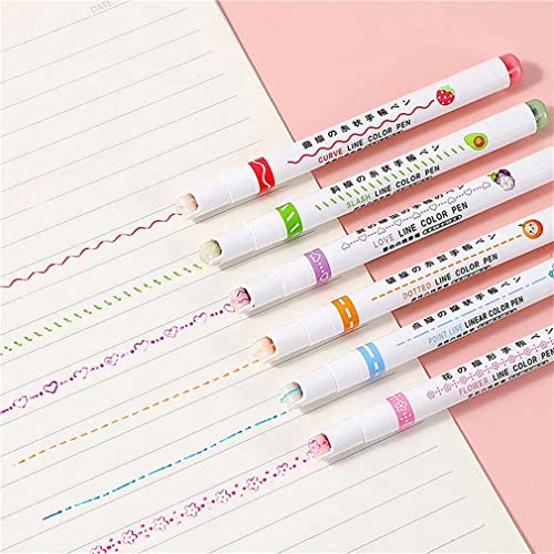 Keeplus 6Stk Magic Border Pen,Gracegrip Magic Border Pens, Border Design Pens, Curve Highlighter Pens Set, Kurvenstifte für Notizen, Doppelspitze Stifte, Curve Textmarker Stift Set für Kinder von Keeplus