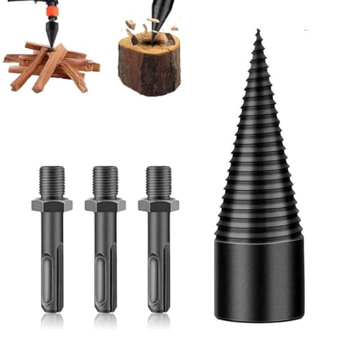 Shirem Easysplit Drill Bit, Fanyil Easysplit Drill Bit, Wood Splitter Drill Bits, Holzspalter Schraube Kegel,Holzspalter Bohrer,Kegelspalter Holz Spalten,Bohrkegel Holzspalter mit 3 Bohrgriffe (32mm) von Keeplus