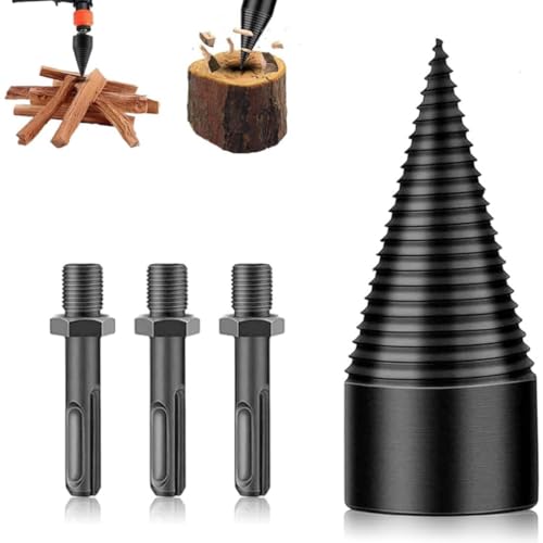 Shirem Easysplit Drill Bit, Fanyil Easysplit Drill Bit, Wood Splitter Drill Bits, Holzspalter Schraube Kegel,Holzspalter Bohrer,Kegelspalter Holz Spalten,Bohrkegel Holzspalter mit 3 Bohrgriffe (42mm) von Keeplus