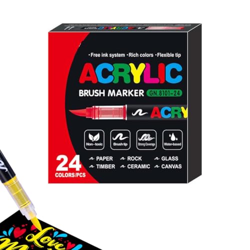 Straight Liquid Acrylic Marker, Acrylstifte für Steine Wasserfest, Aquarellstifte Filzstifte Set, Pinselspitze Acrylfarbe Stifte, Acrylic Paint Marker Stifte Steine Bemalen Für Kunststoff Glas (24PCS) von Keeplus