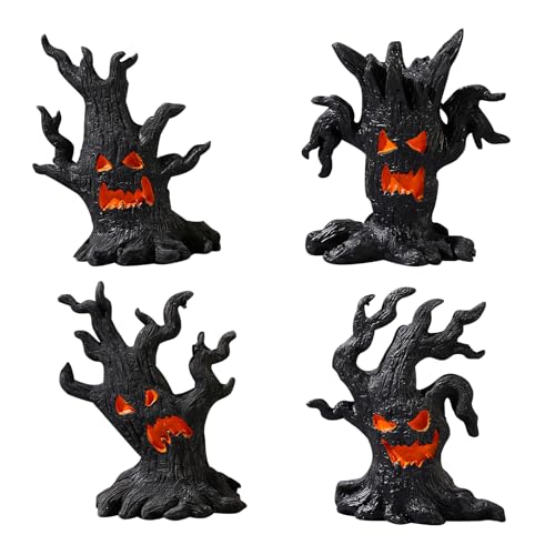 Halloween Deko Geister Baumstumpf,4pc Halloween Baumstumpf Figuren Geist Statue Gruselig Ornamente,Halloween Geist Baumstumpf Statue Figur Horror Deko,für Halloween Szenen Tischdekoration von Keho Keho Kehongdun