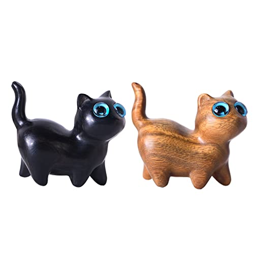 Katzenfigur aus Holz,Katze Holzfigur Skulptur Figuren Handgeschnitzt Figuren Katzen Dekoration,3.8cm Mini Katze Dekofigur Ornament Tier Statue als Geschenk,Zierelement für Katzenliebhaber (2Pcs) von Keho Keho Kehongdun