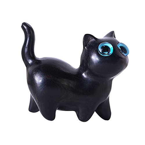 Katzenfigur aus Holz,Katze Holzfigur Skulptur Figuren Handgeschnitzt Figuren Katzen Dekoration,3.8cm Mini Katze Dekofigur Ornament Tier Statue als Geschenk,Zierelement für Katzenliebhaber (Schwarz) von Keho Keho Kehongdun