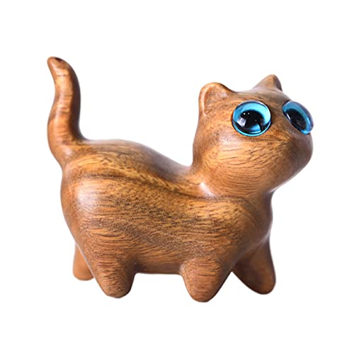 Katzenfigur aus Holz,Katze Holzfigur Skulptur Figuren Handgeschnitzt Figuren Katzen Dekoration,3.8cm Mini Katze Dekofigur Ornament Tier Statue als Geschenk,Zierelement für Katzenliebhaber (Holzfarbe) von Keho Keho Kehongdun