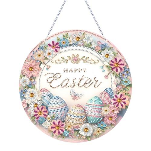 Ostern Doppelseitiger 5D Diamond Painting Anhänger Kit,Osterei Hase Kristall Painting Girlande mit Kette,Frühling Diamant Fenster Hängende Kranz Ornament,Ostern Bastelset DIY Geschenk für Wand (02) von Keho Keho Kehongdun