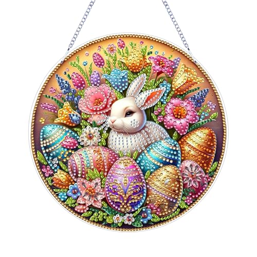 Ostern Doppelseitiger 5D Diamond Painting Anhänger Kit,Osterei Hase Kristall Painting Girlande mit Kette,Frühling Diamant Fenster Hängende Kranz Ornament,Ostern Bastelset DIY Geschenk für Wand (04) von Keho Keho Kehongdun