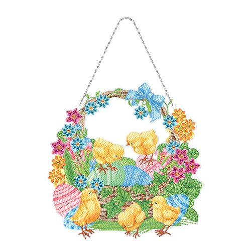 Ostern Doppelseitiger 5D Diamond Painting Anhänger Kit,Osterei Hase Kristall Painting Girlande mit Kette,Frühling Diamant Fenster Hängende Kranz Ornament,Ostern Bastelset DIY Geschenk für Wand (07) von Keho Keho Kehongdun