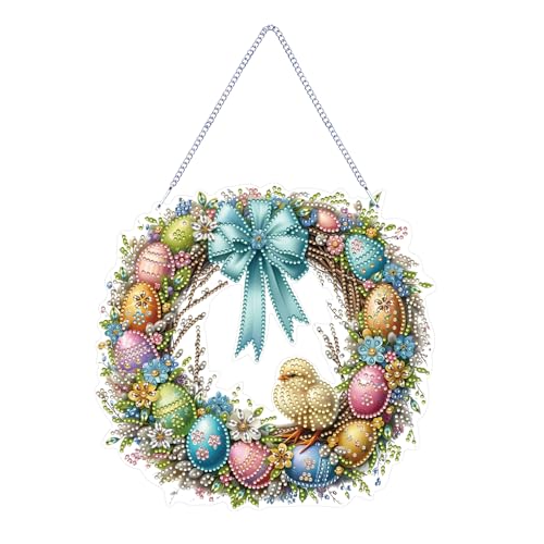 Ostern Doppelseitiger 5D Diamond Painting Anhänger Kit,Osterei Hase Kristall Painting Girlande mit Kette,Frühling Diamant Fenster Hängende Kranz Ornament,Ostern Bastelset DIY Geschenk für Wand (12) von Keho Keho Kehongdun