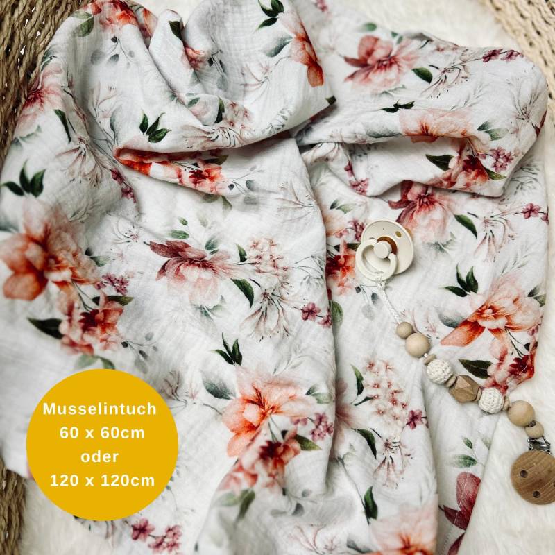 Musselintuch Baby - Geschenk Zur Geburt Spucktuch Personalisiert Mulltuch Blumen Rosen Vintage von Kejki