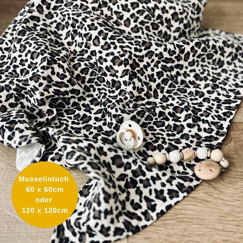 Musselintuch Baby - Geschenk Zur Geburt Spucktuch Personalisiert Mulltuch Leo Animal Print von Kejki