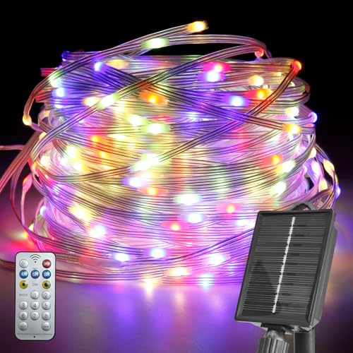 Kelenpro 10M Solar Lichterkette Aussen, 100LED Solar Weihnachtsbeleuchtung Außen Wasserdicht, 19 Modi Bunt Solarlichterkette, Lichterkette Solar Deko für Weihnachten Garten Balkon Hochzeit Baum von Kelenpro