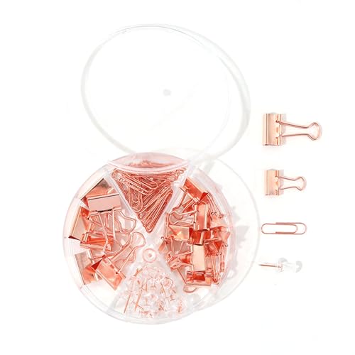 BÜROKLAMMERN, VERSCHIEDENE MULTIFUNKTIONS-PUSHPIN-SETS MIT BOX FÜR BÜROSCHULDOKUMENTE (Rose Gold) von Kelepu