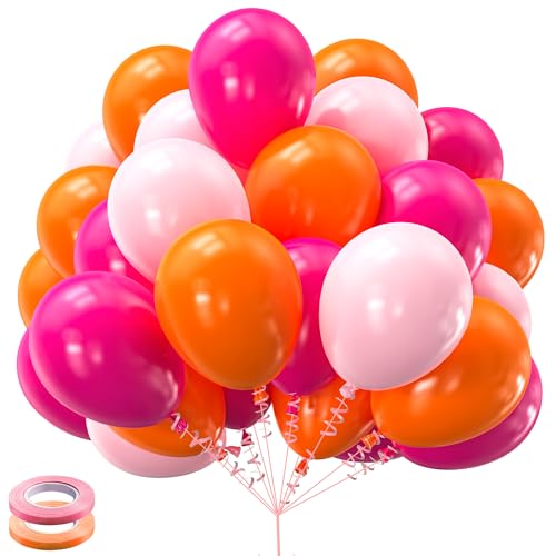 Kelfara Rosa und orange Luftballons, 60 Stück, 30,5 cm, Orange, Hot Pink, Hellrosa, Latex-Luftballons mit Bändern, für Geburtstag, Babyparty, Hochzeit, Abschlussfeier, tropische Party-Dekoration von Kelfara