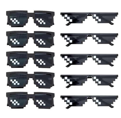 Kellegour 10 Paare Party Mosaik Brille,Mosaik Brille Party Sonnenbrille,Thug Life Pixelated Sonnenbrille,Mosaik Sonnenbrille Coole Brille für Partyurlaub Dekoration Brille Masquerade von Kellegour