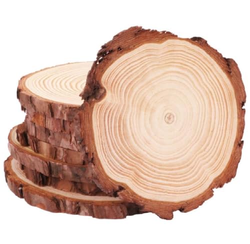 Kellegour 20 Stücke Natürliche Deko Holzscheiben Rund 10-12cm Holz Log Scheiben,Unvollendete Holzkreise,Rustikale Runde Holzscheiben mit Rinde,für Herbst,Hochzeiten,Malen,Weihnachtsschmuck von Kellegour