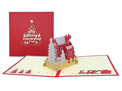 Kellegour 3D Pop Up Karte Weihnachten,3D Weihnachtsgrußkarte mit Umschlag,Popup Klappkarte mit Weihnachtshütte,Weihnachtsgrußkarte Handgemachte,für Freunde der Familie am Weihnachts Neujahr von Kellegour