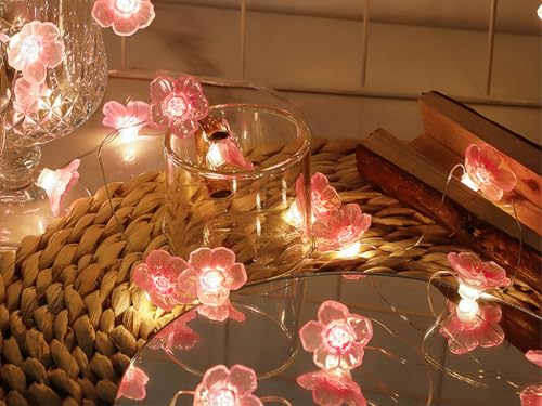 Kellegour Lichterkette Kirschblüten Deko,3M 30 LEDs Lichterkette Blumen Girlande,Lichterkette Frühling Deko,LED Lichterkette Kirschblüten deko für Innen,Hochzeits,Garten Bäume,Terrasse Deko von Kellegour