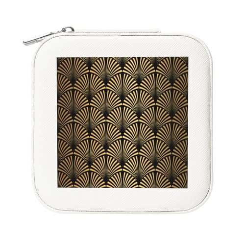 KemEng Art Deco Muster Nahtlose Schwarz-Gold, Quadratische PVC Leder Schmuckschatulle Damen Schmuckschatulle Reise-Organizer Schmucketui von KemEng