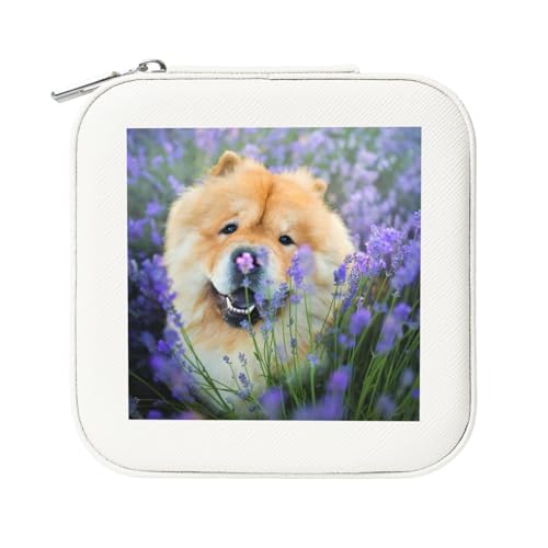 KemEng Chow-Chow süß flauschig braun Hunde lila wild, Quadratische PVC Leder Schmuckschatulle Damen Schmuckschatulle Reise-Organizer Schmucketui von KemEng