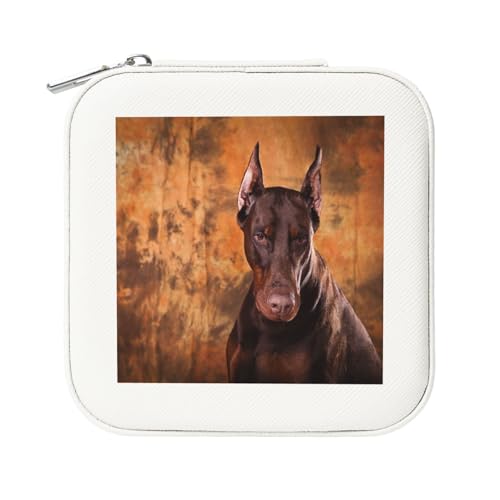 KemEng Cooler Dobermann-Pinscher-Hund, Quadratische PVC Leder Schmuckschatulle Damen Schmuckschatulle Reise-Organizer Schmucketui von KemEng