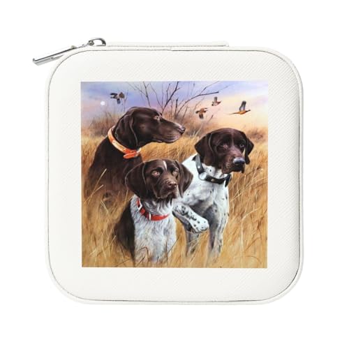 KemEng Deutscher Kurzhaar-Vorstehhund im Herbst, Quadratische PVC Leder Schmuckschatulle Damen Schmuckschatulle Reise-Organizer Schmucketui von KemEng