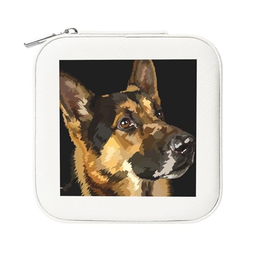 KemEng Deutscher Schäferhund, Quadratische PVC Leder Schmuckschatulle Damen Schmuckschatulle Reise-Organizer Schmucketui von KemEng