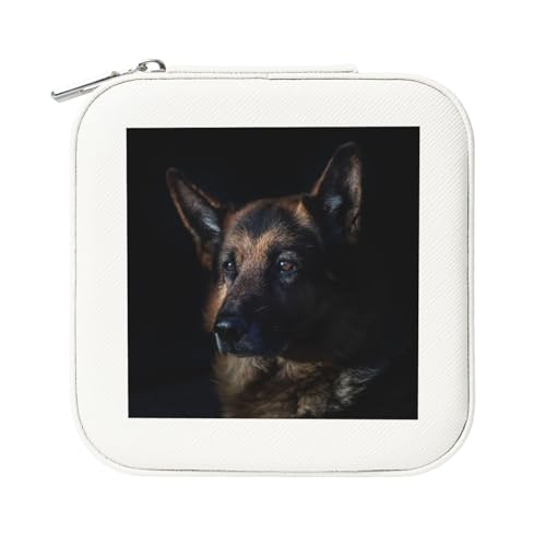 KemEng Deutscher Schäferhund, Quadratische PVC Leder Schmuckschatulle Damen Schmuckschatulle Reise-Organizer Schmucketui von KemEng