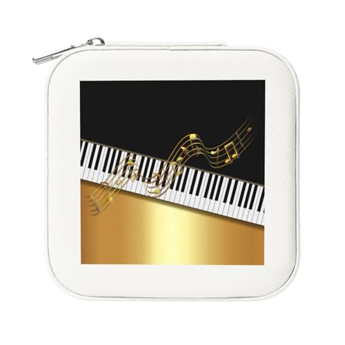 KemEng Elegante goldene Noten für Klaviertaste in Schwarz, Quadratische PVC Leder Schmuckschatulle Damen Schmuckschatulle Reise-Organizer Schmucketui von KemEng