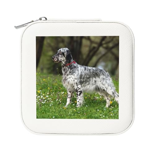 KemEng English Setter Rasen Haustiere Hunde English Setter, Quadratische PVC Leder Schmuckschatulle Damen Schmuckschatulle Reise-Organizer Schmucketui von KemEng