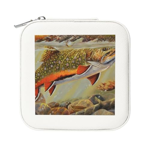 KemEng Forellenfliegenfischen, Quadratische PVC Leder Schmuckschatulle Damen Schmuckschatulle Reise-Organizer Schmucketui von KemEng