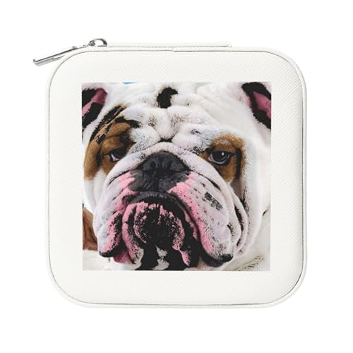 KemEng Französische Bulldogge, Quadratische PVC Leder Schmuckschatulle Damen Schmuckschatulle Reise-Organizer Schmucketui von KemEng