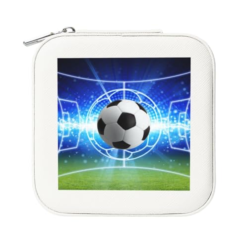 KemEng Fußball Ball Glitter Fußballfeld, Quadratische PVC Leder Schmuckschatulle Damen Schmuckschatulle Reise-Organizer Schmucketui von KemEng