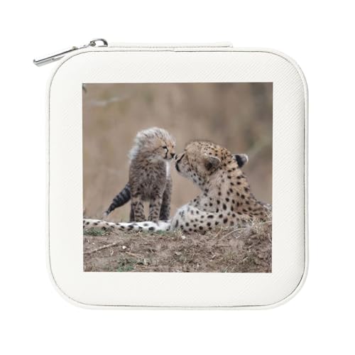 KemEng Gepard, Quadratische PVC Leder Schmuckschatulle Damen Schmuckschatulle Reise-Organizer Schmucketui von KemEng