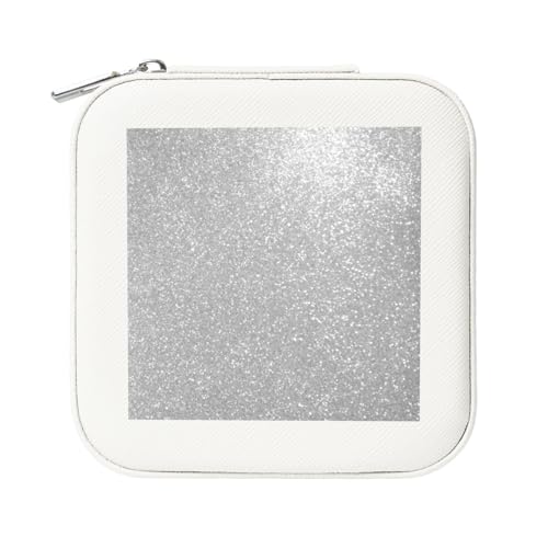 KemEng Glitzernder Silber-Faux-Glitter-Aufdruck, Quadratische PVC Leder Schmuckschatulle Damen Schmuckschatulle Reise-Organizer Schmucketui von KemEng