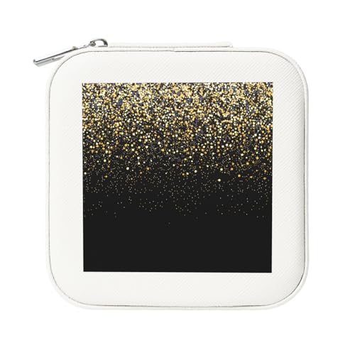 KemEng Gold Glitzer Schwarz Cool Modern, Quadratische PVC Leder Schmuckschatulle Damen Schmuckschatulle Reise-Organizer Schmucketui von KemEng