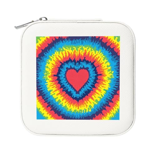 KemEng Herz Liebe Regenbogen Tie Dye, Quadratische PVC Leder Schmuckschatulle Damen Schmuckschatulle Reise-Organizer Schmucketui von KemEng