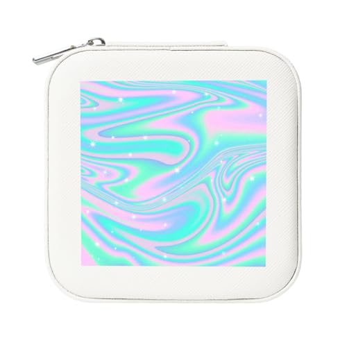 KemEng Holographischer abstrakter Hintergrund in Pastellneon, Quadratische PVC Leder Schmuckschatulle Damen Schmuckschatulle Reise-Organizer Schmucketui von KemEng