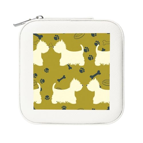 KemEng Hund Silhouette West Highland Tier Westen, Quadratische PVC Leder Schmuckschatulle Damen Schmuckschatulle Reise-Organizer Schmucketui von KemEng