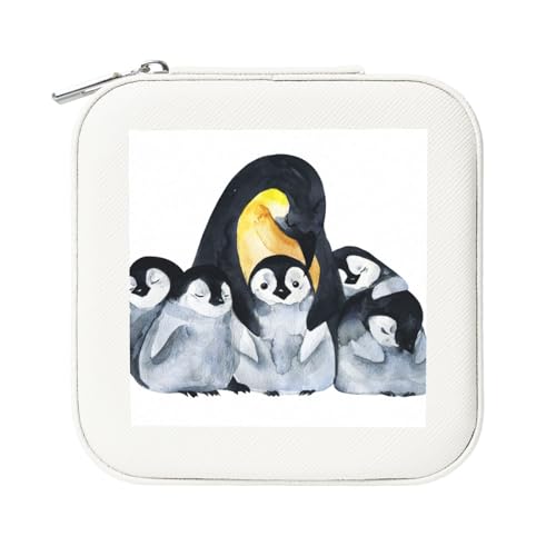 KemEng Kaiserpinguine mit Kindern im Schnee, Quadratische PVC Leder Schmuckschatulle Damen Schmuckschatulle Reise-Organizer Schmucketui von KemEng