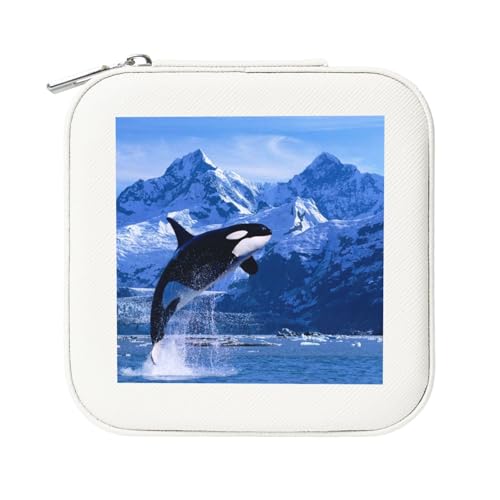 KemEng Killerwale Orcas Ozean Meer, Quadratische PVC Leder Schmuckschatulle Damen Schmuckschatulle Reise-Organizer Schmucketui von KemEng